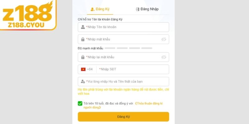 Hướng dẫn chi tiết từng bước đăng ký Z188 nhanh gọn